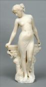 EMILIO FIASCHI (1858-1941) Italian Scantily Clad Girl, leaning on an architectural support Alabaster