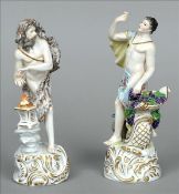 A pair of late 19th century Continental porcelain figures, emblematic of the seasons One drinking