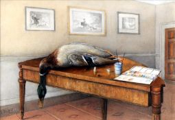J. WRIGHT (19th/20th century) British Still Life Study of a Dead Mallard in a Country House Interior