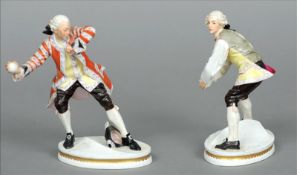 A pair of Copenhagen porcelain figures Each modelled as a snow baller. The largest 15 cms high. (