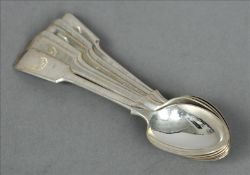 A set of six Victorian silver Fiddle pattern spoons, hallmarked London 1899, maker`s mark of GJDF