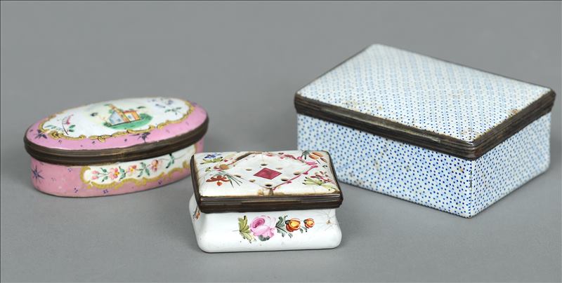 A 19th century enamel box The hinged rectangular lid with a central pierced diamond shaped recess