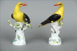 A pair of modern Meissen models of Golden Oriels, after Kandler Each naturalistically modelled and