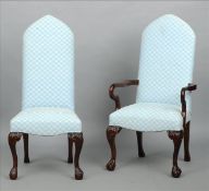 A set of ten modern dining chairs, including two carvers Each with blue and white Colefax and Fowler