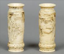 A pair of late 19th century Japanese carved bone specimen vases Each of flared cylindrical form