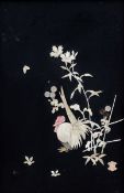 A set of four bone and mother-of-pearl inset lacquered panels Each depicting various birds and