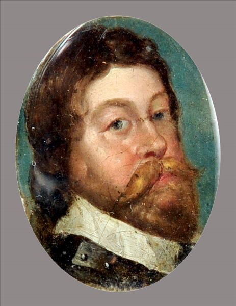 A 17th century miniature portrait of a gentleman in armour Oil on copper, framed and glazed in