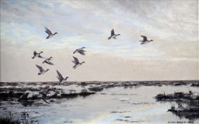 *AR JULIAN NOVOROL (born 1949) British Mallards at Dawn; and Geese Taking Flight Oils on canvas