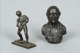 A small 19th century bronze bust Cast as a balding gentleman; together with a small classical