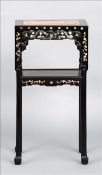 A late 19th/early 20th century mother-of-pearl inlaid Chinese hardwood side table The marble inset