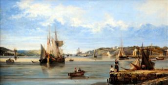 WILLIAM MEADOWS (1825-1901) British Harbour View, Possibly Dartmouth Oil on canvas Signed 75 x 39.