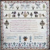 An 18th century needlework sampler by Elizabeth Holden, dated 1793 Worked with a Royalist verse