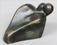 A 20th century abstract patinated bronze sculpture, in the manner of Henry Moore Formed as a