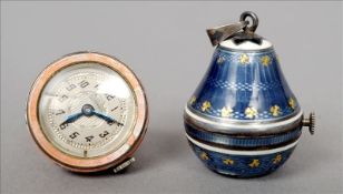 A blue guilloche enamel decorated pendant ball watch The dial with Arabic numerals inscribed