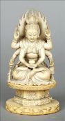 A 19th century carved ivory figure of a multi- armed deity, possibly Vishnu Typically modelled in