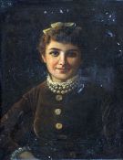 CHARLES FREDERICK LOWCOCK (1844-circa 1922) British Portrait of a Lady, wearing a pearl necklace Oil