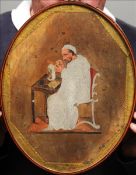 A pair of George III pricked paper and painted panels Depicting a studious couple seated at side