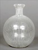 An early 20th century Venetian glass vase The clear bulbous body with ribbed enamel decoration. 17