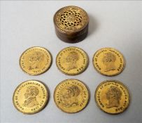 A set of six Congress at Verona 1822 tokens Including: Duke of Wellington, Count de Chateaubriand,