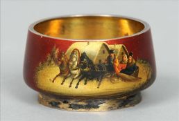 An Pre-Revolution Russian silver and enamel bowl With gilt interior and a red ground exterior,