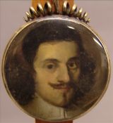 A 17th century miniature portrait of a gentleman, probably Dutch Oil on copper, framed and glazed in