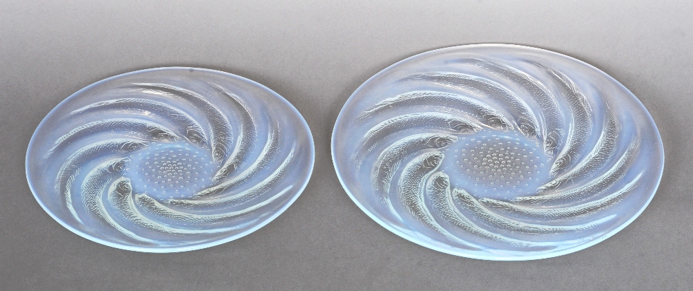 A Lalique Poissons pattern opalescent glass dish Typically moulded and with moulded signature R.