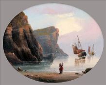 Manner of EDWARD KING REDMORE (1860-1941) British Figure in a Coastal Landscape with Shipping Beyond