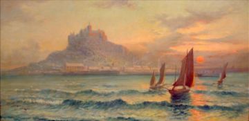 ENGLISH SCHOOL (19th/20th century) Vessels Before St. Michaels Mount at Sunset Oil on canvas