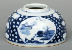 A Chinese porcelain blue and white inkwell Of beehive form, decorated with landscape vignettes. 6