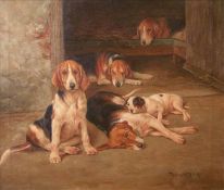 After WRIGHT BARKER (1864-1941) British The Kennels Oil on canvas Bears signature 60 x 49.5 cms,