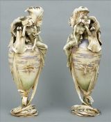 A pair of Amphora Art Nouveau figural vases, probably designed by Eduard Stellmacher Modelled as Art