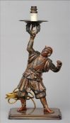 An early 20th century Japanese patinated bronze table lamp Formed as a Samurai warrior in full dress