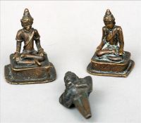An Indian bronze finial Modelled as the deity Hanuman opposing another figure; together with two