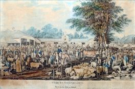 After GEORGE GARRARD (1760-1826) British Woburn Sheep Sheering Hand coloured print Stipple and