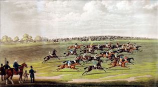 After JAMES POLLARD (1792-1867) British Epsom Races, Now They`re Off; and Here They Come Hand