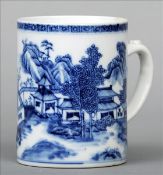 An 18th/19th century Chinese Export blue and white mug The cylindrical body decorated with pagodas