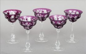 A set of five early 20th century Stevens and Williams of Stourbridge intaglio cut cameo wine glasses