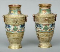 A pair of late 19th/early 20th century Chinese cloisonne decorated bronze vases Each with twin