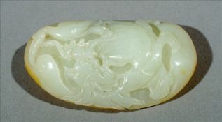 A Chinese jade carving Modelled as a dragon turtle before a crane. 6.5 cms long. Generally in good