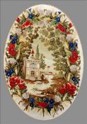 A 19th century Continental needlework picture Worked with a riverside villa within a floral and