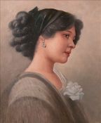 CONTINENTAL SCHOOL (20th century) Portrait of a Young Lady Wearing a White Gardenia Oil on panel
