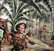 *AR LEO RAWLINGS (1918-1984) British Bayonet Charge of the Argyle and Sutherland Infantry, Malaya