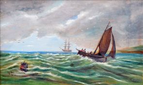 H* HALL (19th century) British Shipping in Choppy Waters Oils on board One signed and dated 1873