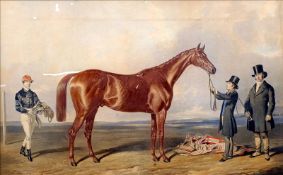 A 19th century oak framed equine print 66 cms wide.
