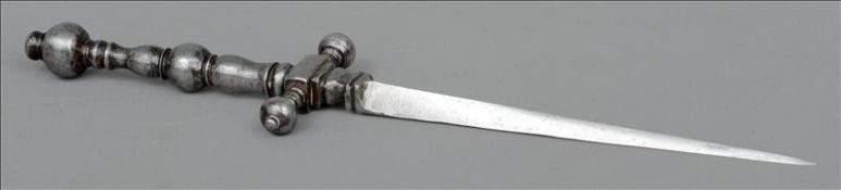 An Italian polished steel assassin`s stiletto knife, possibly 17th century The blade triangular