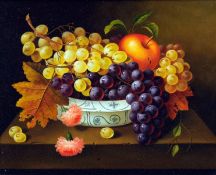 CONTINENTAL SCHOOL (20th century) Still Lives of Fruit in a Delft Bowl Oils on board 30 x 24.5