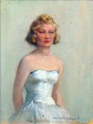 VERNON WARD (1905-1985) British Portrait of a Young Lady, wearing a strapless dress Oil on board