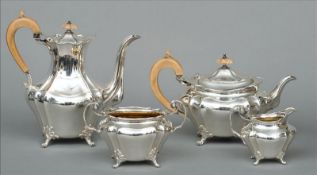 A Victorian four piece silver tea set, the teapot, coffee pot and cream jug hallmarked Sheffield