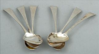 A set of six George III Old English pattern silver tablespoons, probably hallmarked for London 1774,