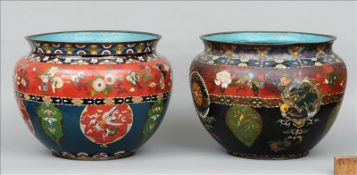 A pair of 19th century Chinese cloisonne jardinieres The flared neck rim above a band of stylised